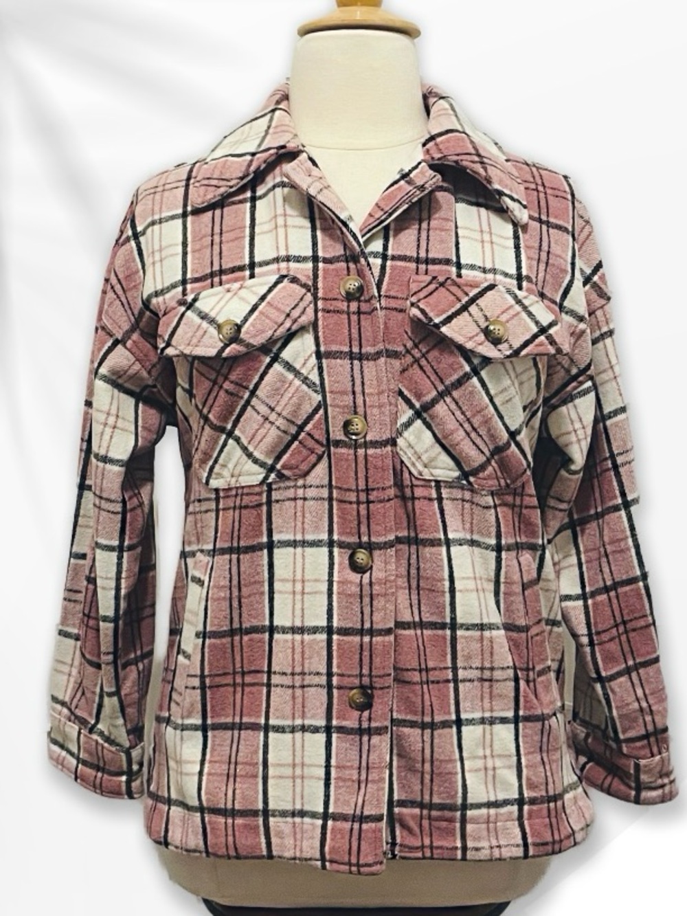 Plaid Button-Front Flannel Shacket M
